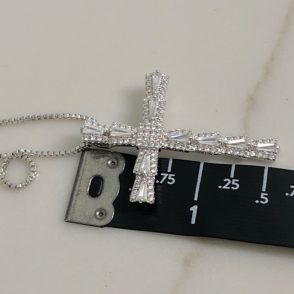 18k White Gold Filled CZ Cross Necklace - Picture 6 of 7